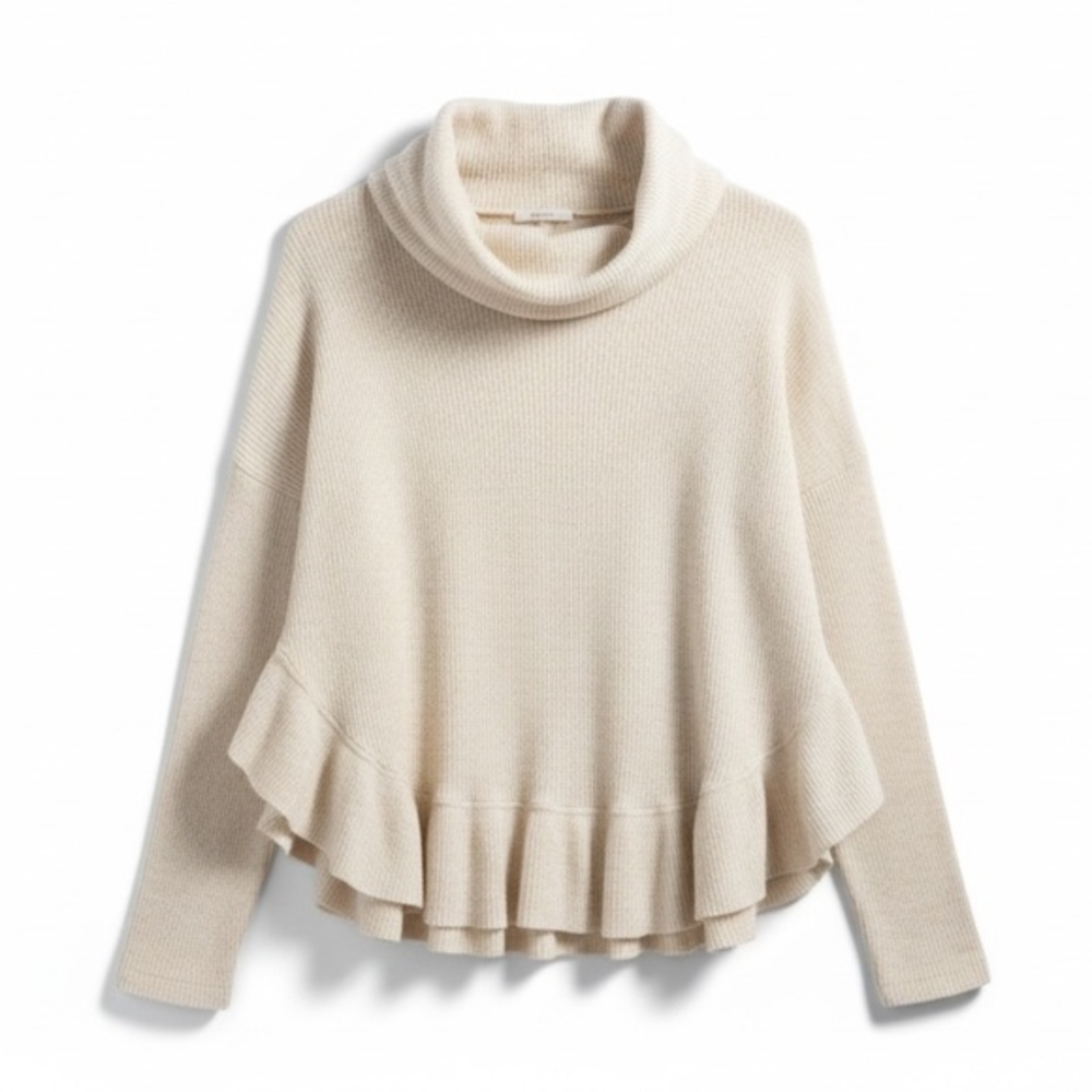 Anthropologie Addie Ruffled Hacci Pullover Sweater Ivory XS